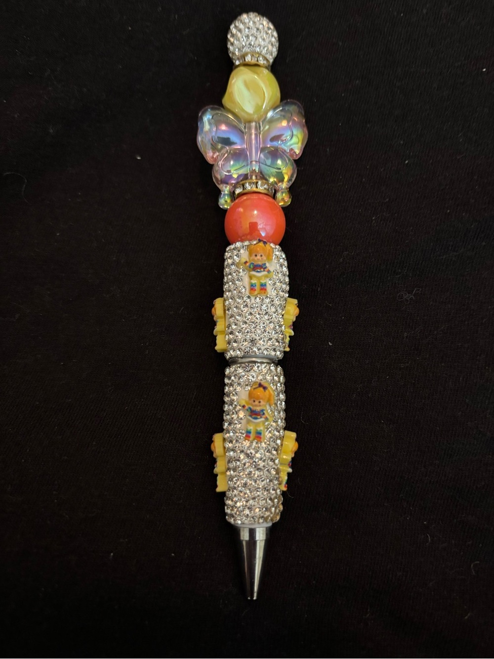 Rhinestone Butterfly Charm Ballpoint Pen - Yellow, Pink, Coral